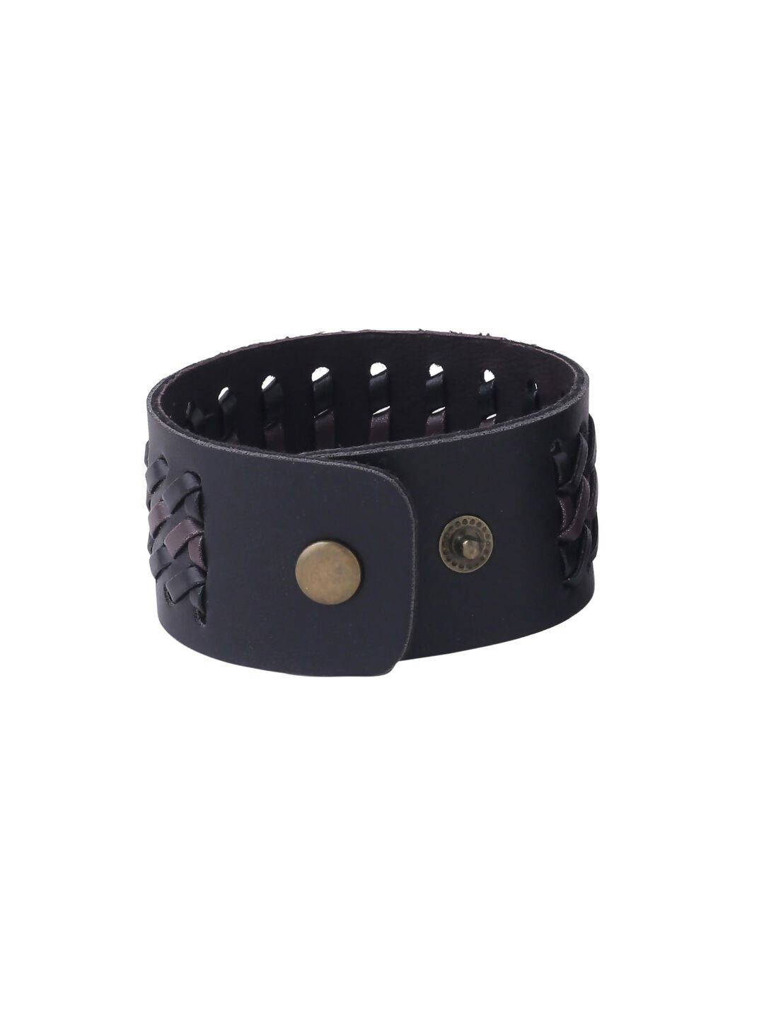 NVR Men's Set of 2 Black Leather Bracelet