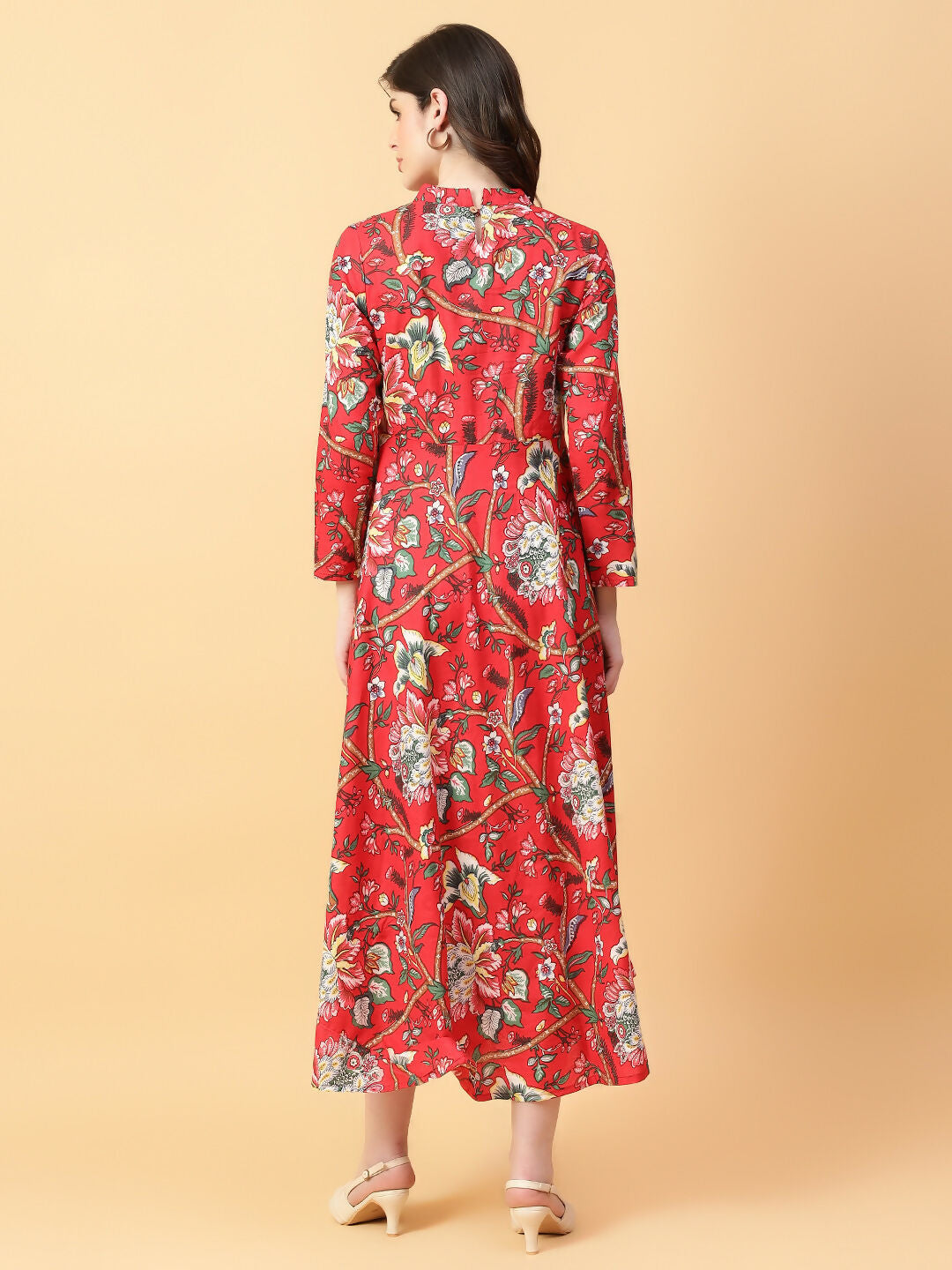 Joban Fashion Red Cotton Printed & Hand Work Dress