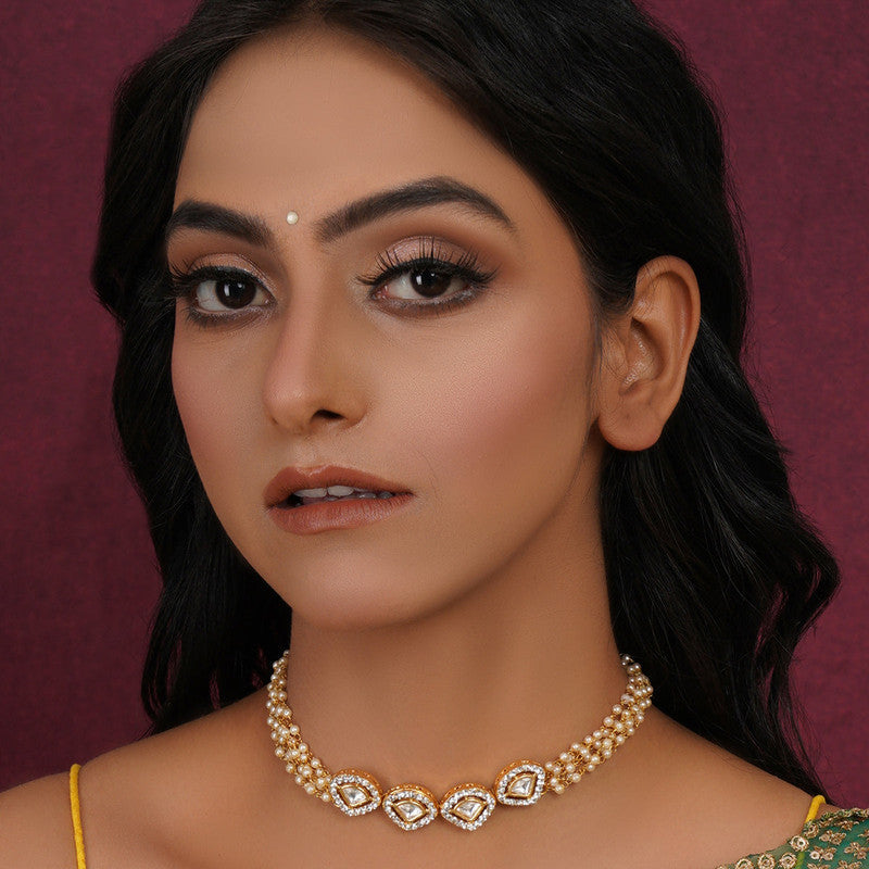 Adorable Designer Golden Kundan And Pearl Neckpiece