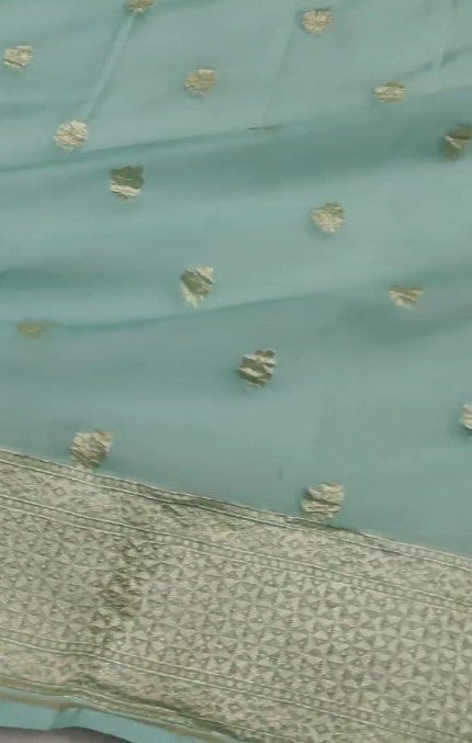 Exclusive Handloom Banarasi Chiffon Khaddi Georgette Saree with Golden Zari Work