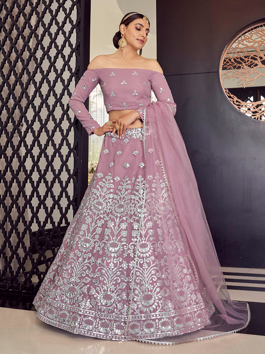 Myra Mauve Georgette Embroidered Designer Lehenga
