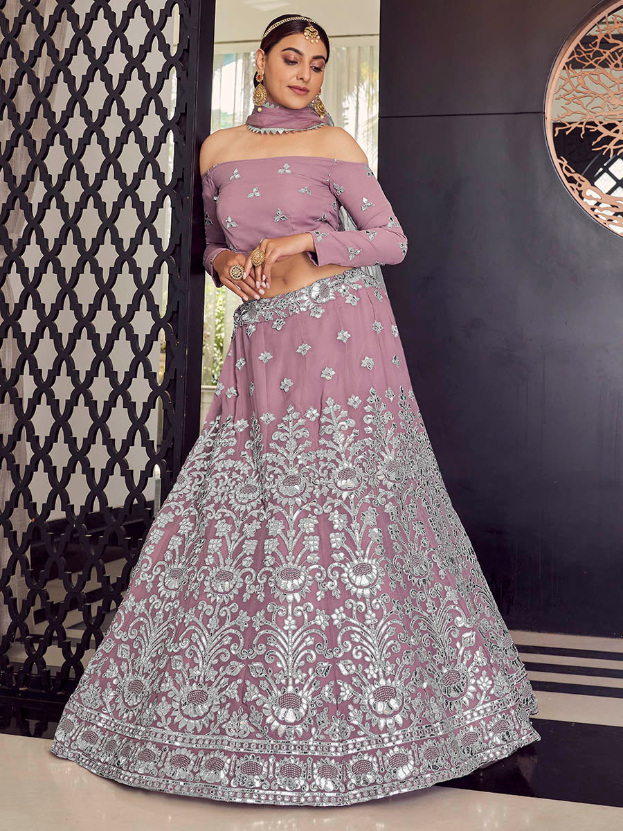 Myra Mauve Georgette Embroidered Designer Lehenga
