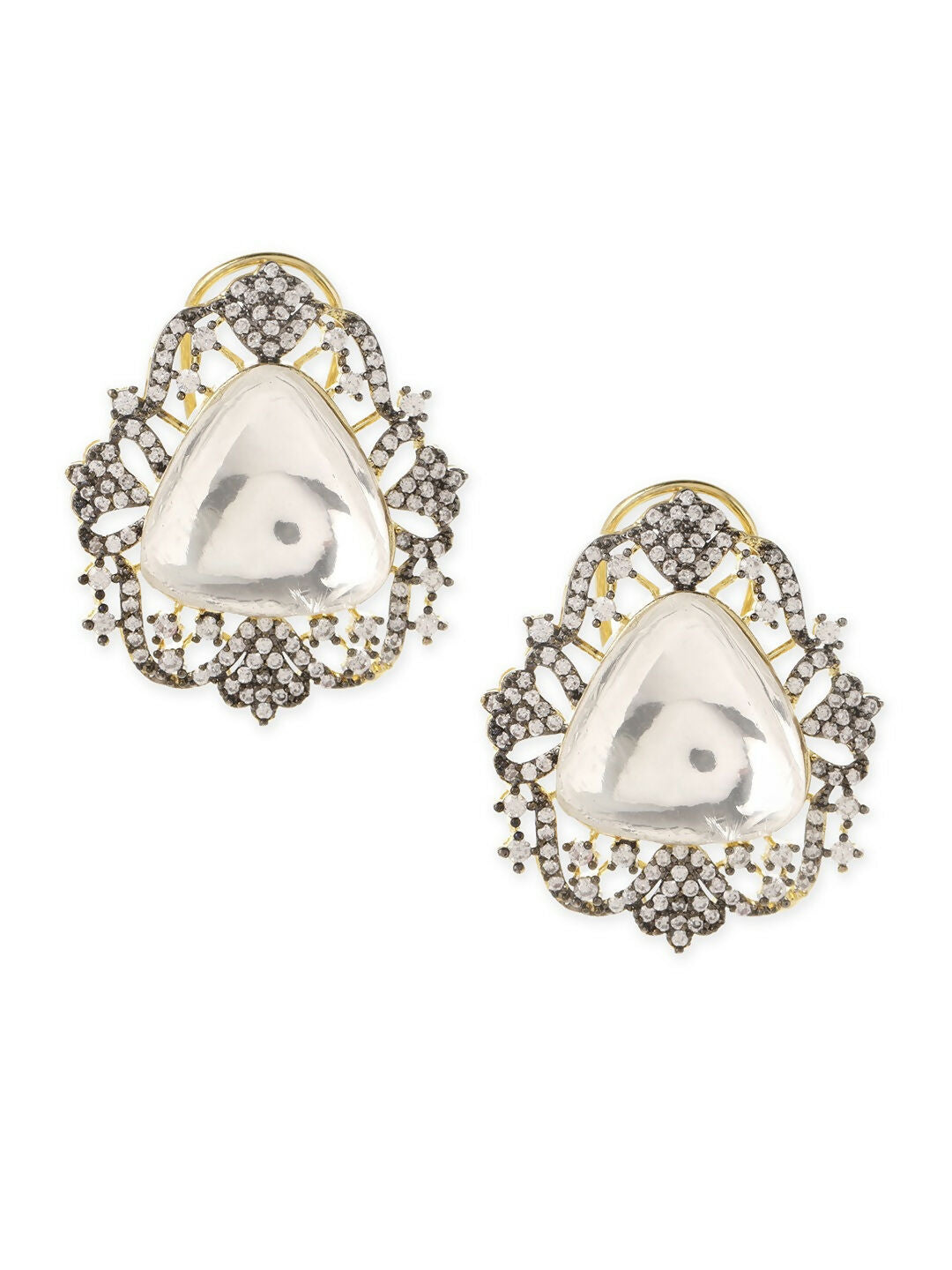Oversized Kundan & Diamond Stone Earrings- Ruby Raang
