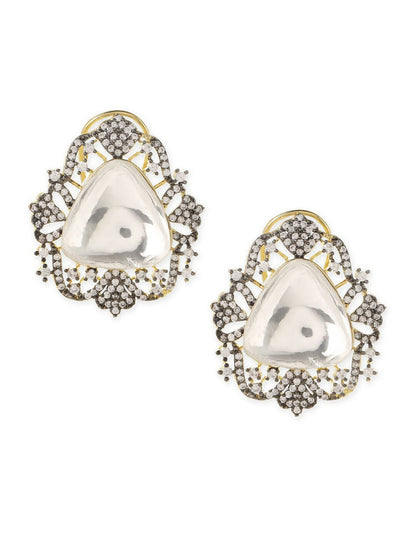 Oversized Kundan & Diamond Stone Earrings- Ruby Raang