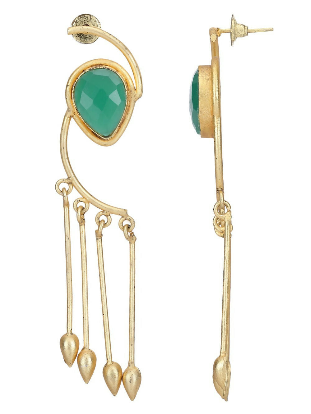Joban Fashion Women Green Stone Matte Gold Earrings