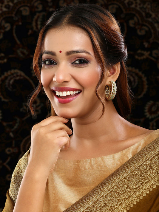 Ruby Raang Gold Polished Green Round Kundan Loops