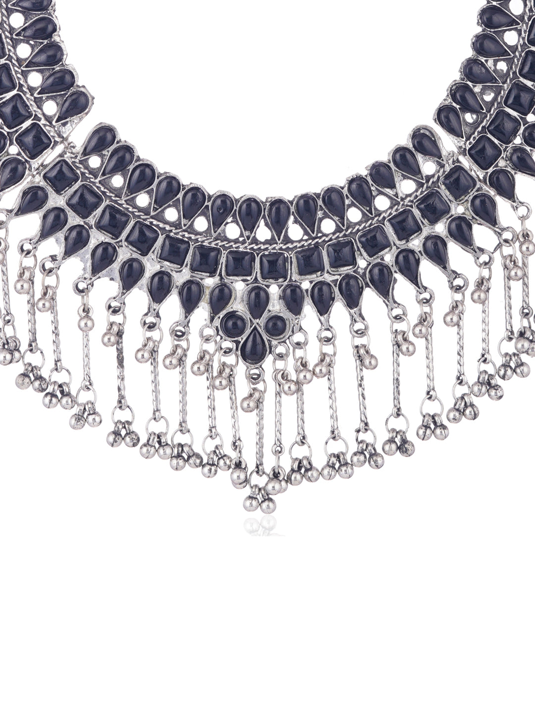 Cardinal Silver-Plated Black Stone Studded Jewellery Set