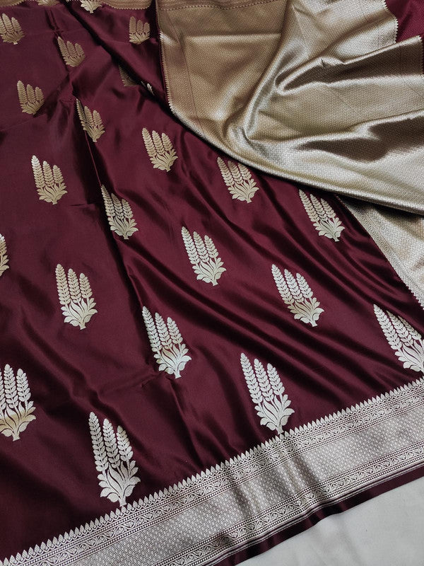100% Pure Katan Handloom Woven Banarasi Silk Saree with Traditional Design