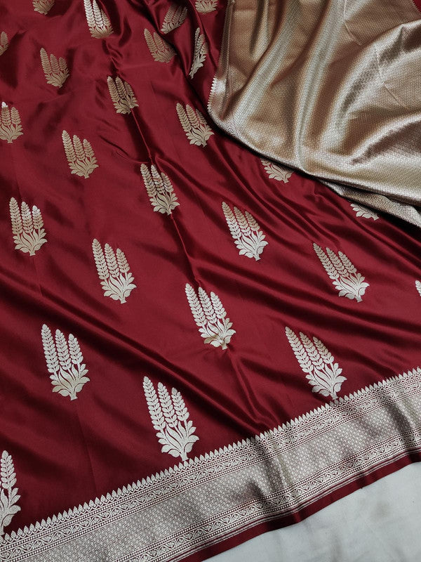 100% Pure Katan Handloom Woven Banarasi Silk Saree with Traditional Design