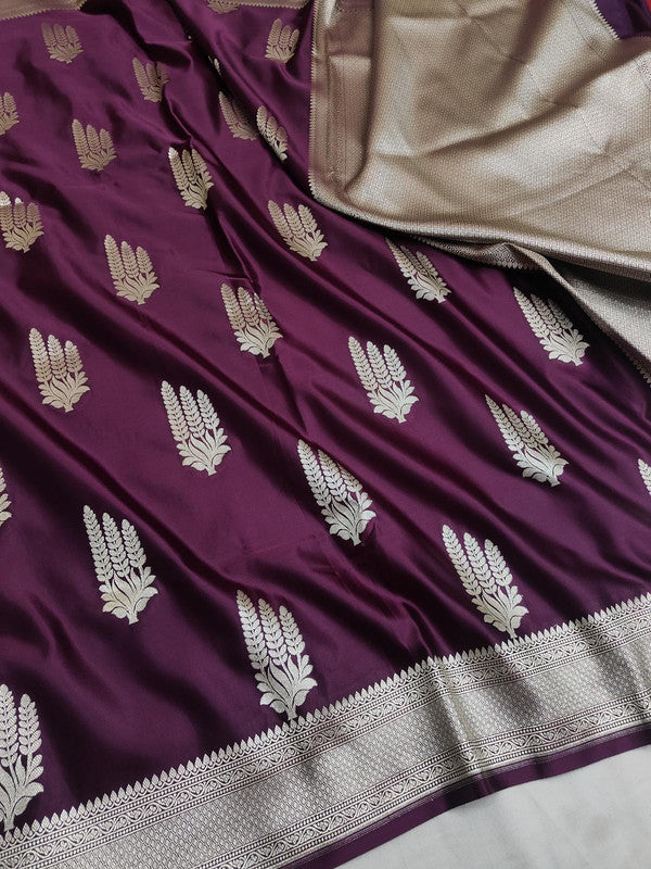 100% Pure Katan Handloom Woven Banarasi Silk Saree with Traditional Design