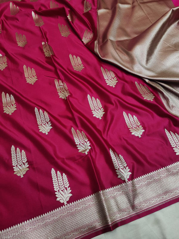 100% Pure Katan Handloom Woven Banarasi Silk Saree with Traditional Design