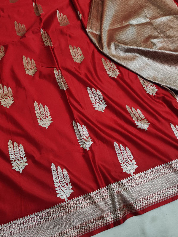 100% Pure Katan Handloom Woven Banarasi Silk Saree with Traditional Design