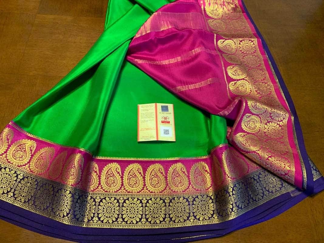 100Grm Thickness Double Contrast Pure South Silk Saree