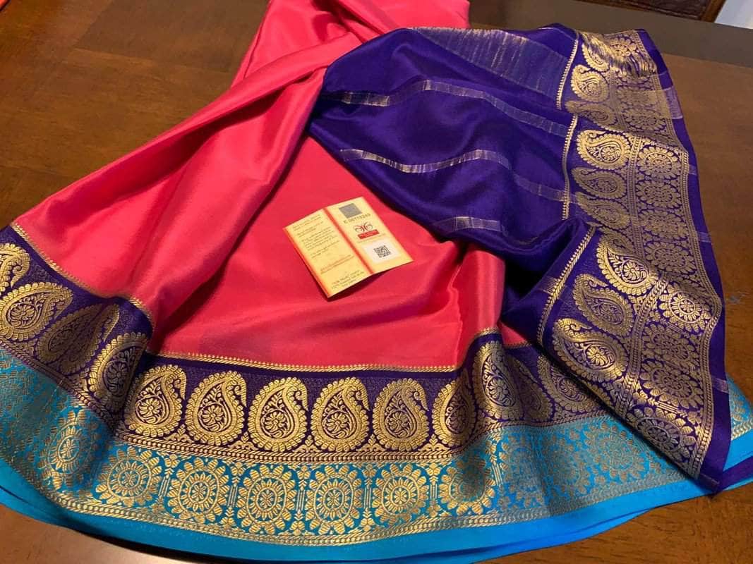 100Grm Thickness Double Contrast Pure South Silk Saree