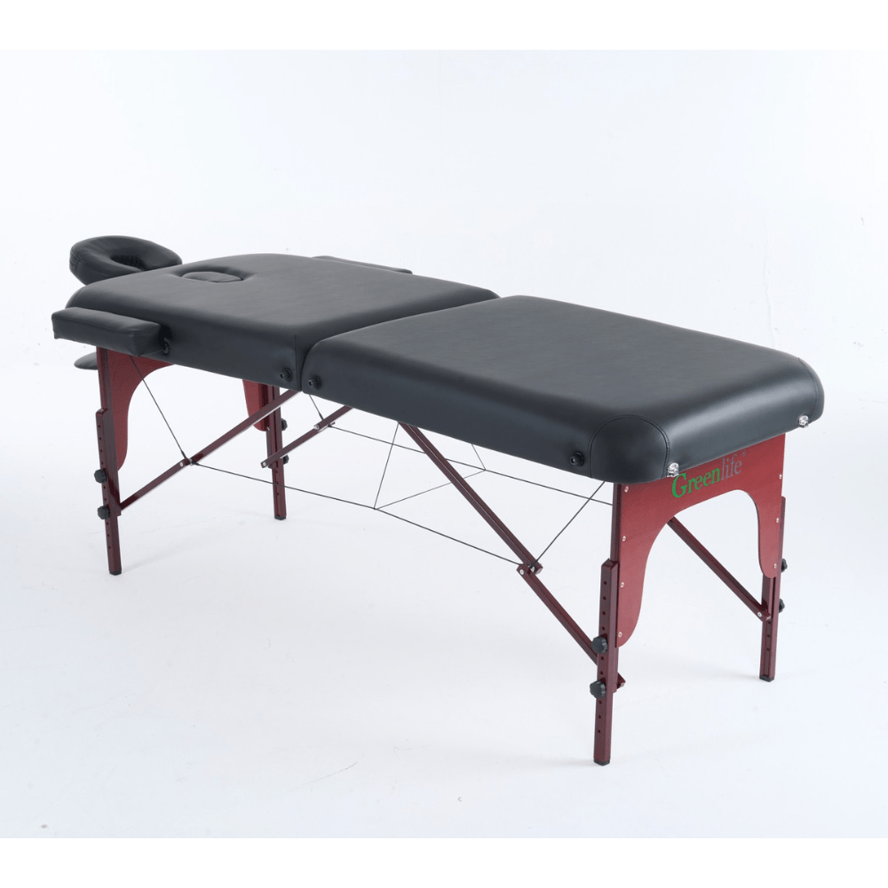 4" thick 2 Section Wooden Greenlife® master Portable Massage Table Black / Cream - MTW121