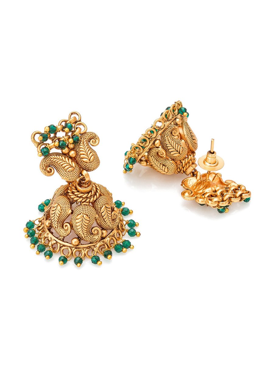 Aadita Gold-Polished Green Pearls Beaded Choker Jewellery Set