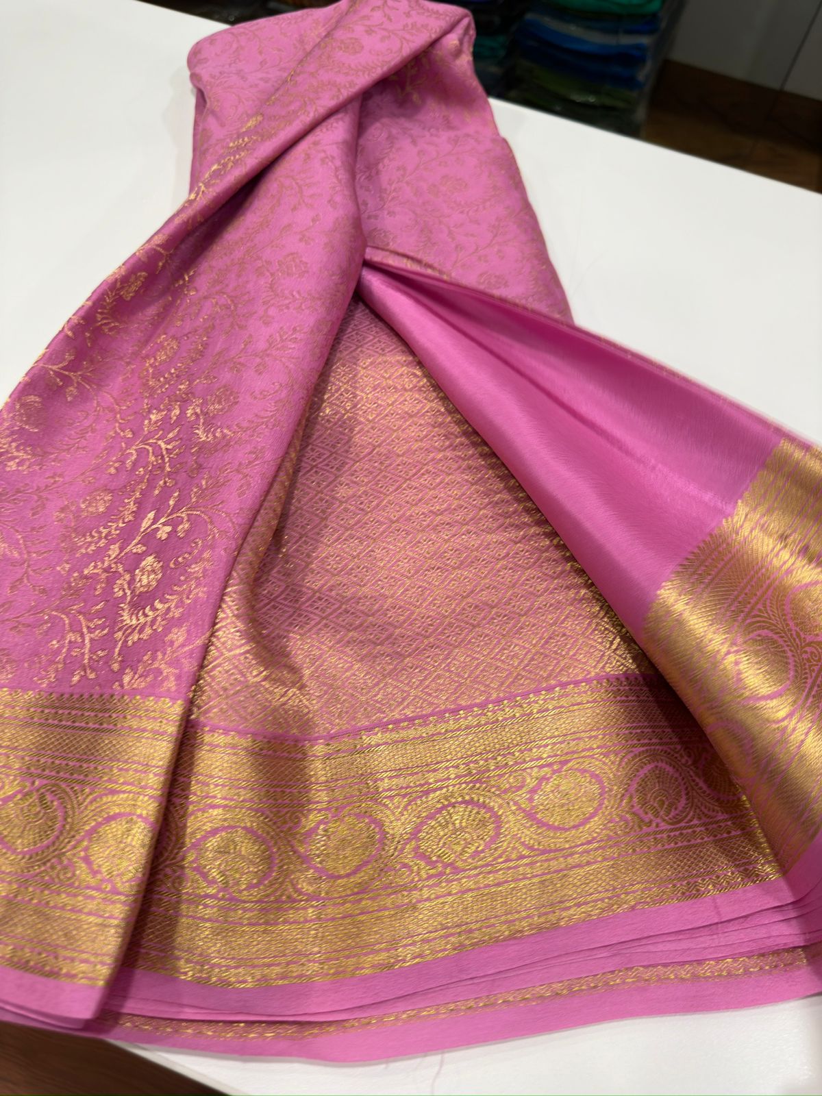 120grm Pure Brocade Fabric Mysore Silk Saree