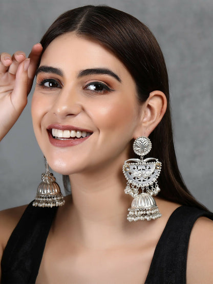 Joban Fashion Women Ghungroo Style Silver Tone Jhumka