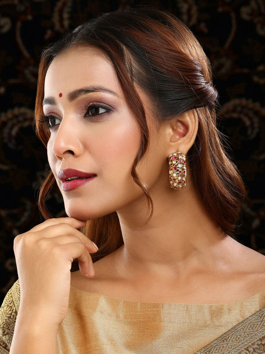 Ruby Raang Gold Polished Maroon Round Kundan Loops