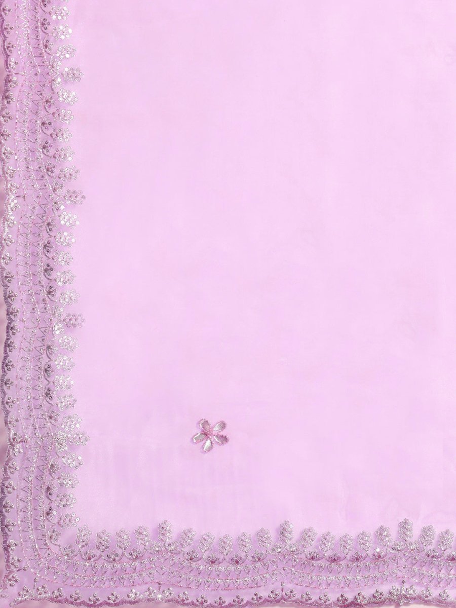 Anouk Lavender & Silver-Coloured Sequinned Organza Saree