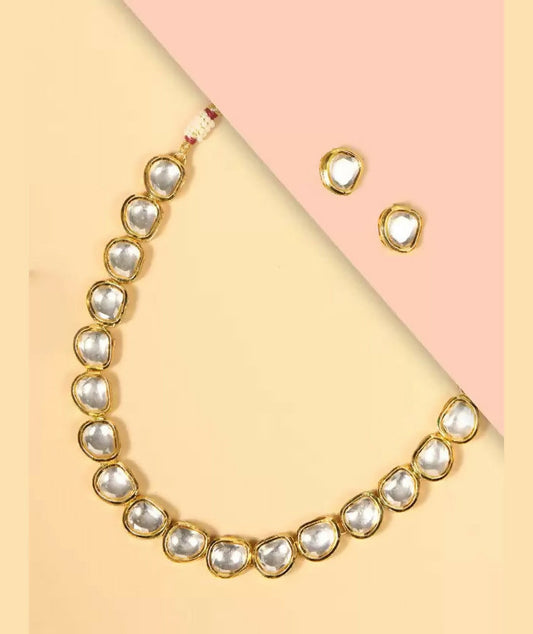 Joban Fashion Golden & White Kundan Work Necklace Set