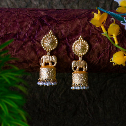 Joban Fashion Women Matte Gold Brass Jhumka