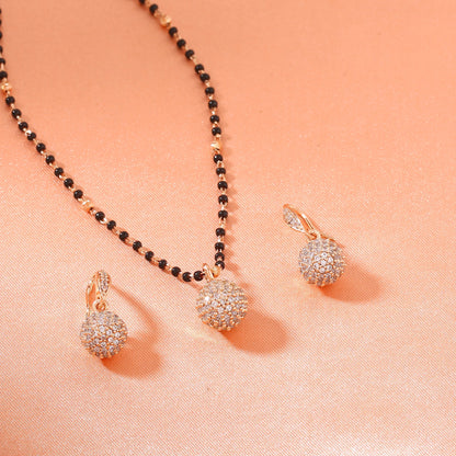 Estele Rose Gold-Polished CZ Beautiful Round Designer Mangalsutra Necklace Set with White Austrian Crystals for Women