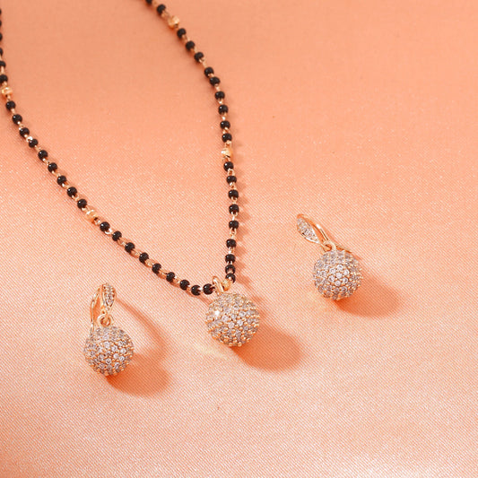 Estele Rose Gold-Polished CZ Beautiful Round Designer Mangalsutra Necklace Set with White Austrian Crystals for Women