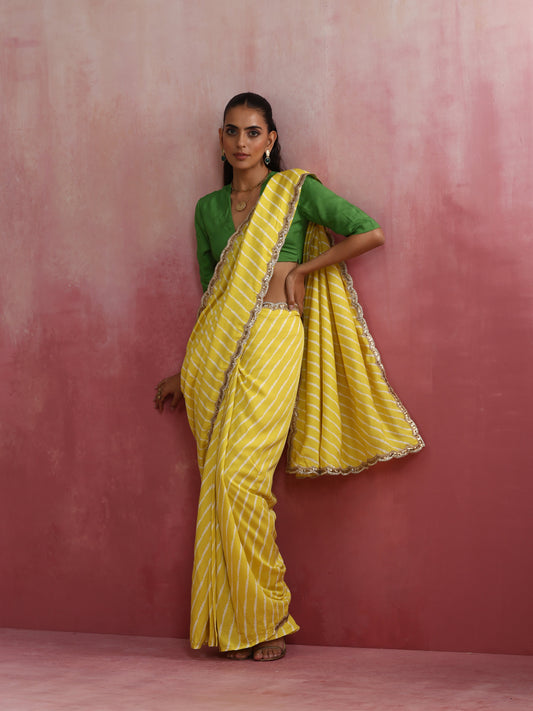 trueBrowns Lime Muslin Silk Saree