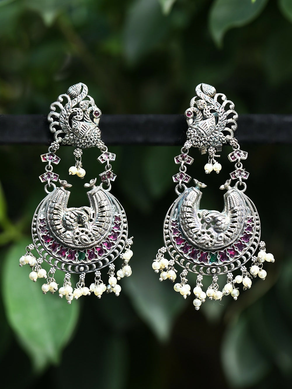 Joban Fashion Women Red Stones Silver Tone Brass Earrings