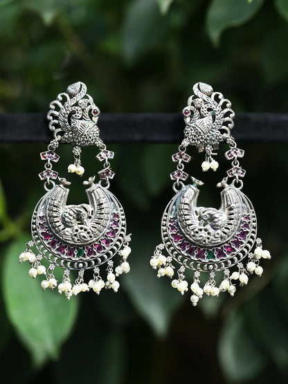 Joban Fashion Women Red Stones Silver Tone Brass Earrings