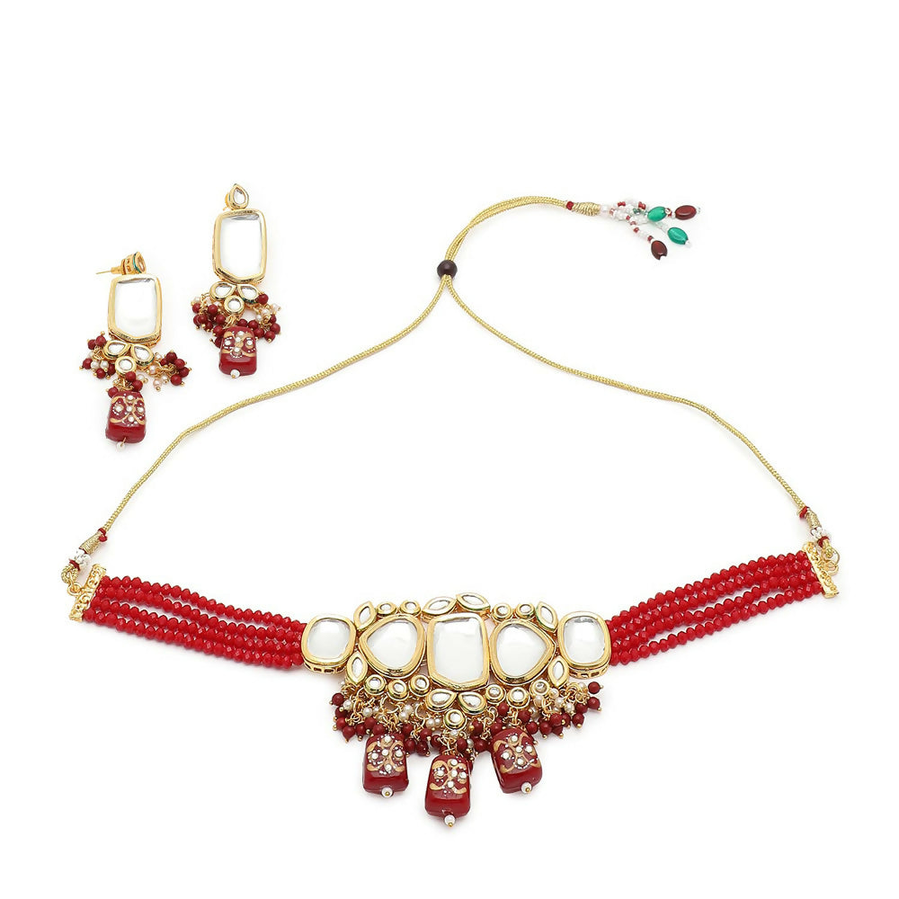 Joban Fashion Red Kundan Work Necklace Set