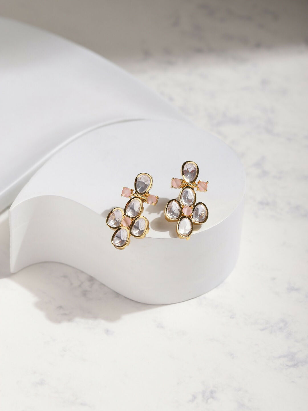 Moissanite & Peach Stone Earrings- Ruby Raang