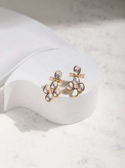 Moissanite & Peach Stone Earrings- Ruby Raang