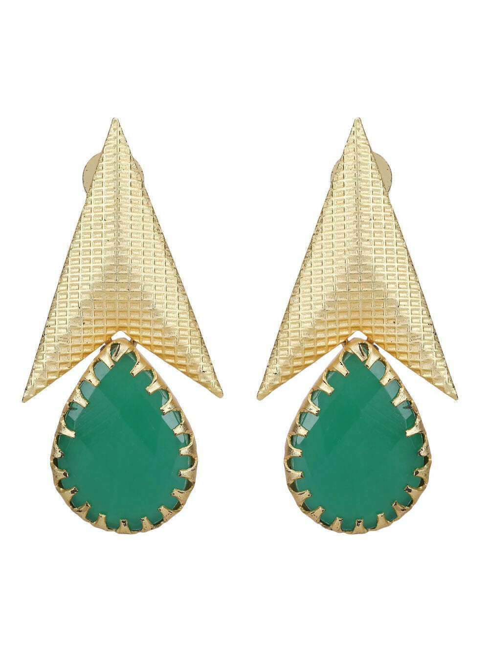 Joban Fashion Women Green Stone Matte Gold Earrings
