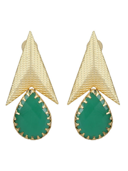 Joban Fashion Women Green Stone Matte Gold Earrings