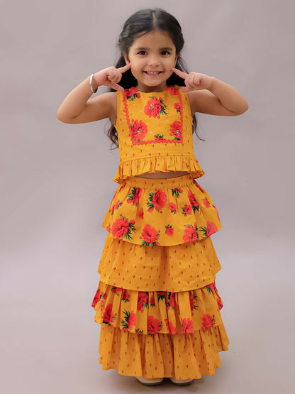 Lil Drama Genda Phool Mustard Choli and Lehanga Set For Girls