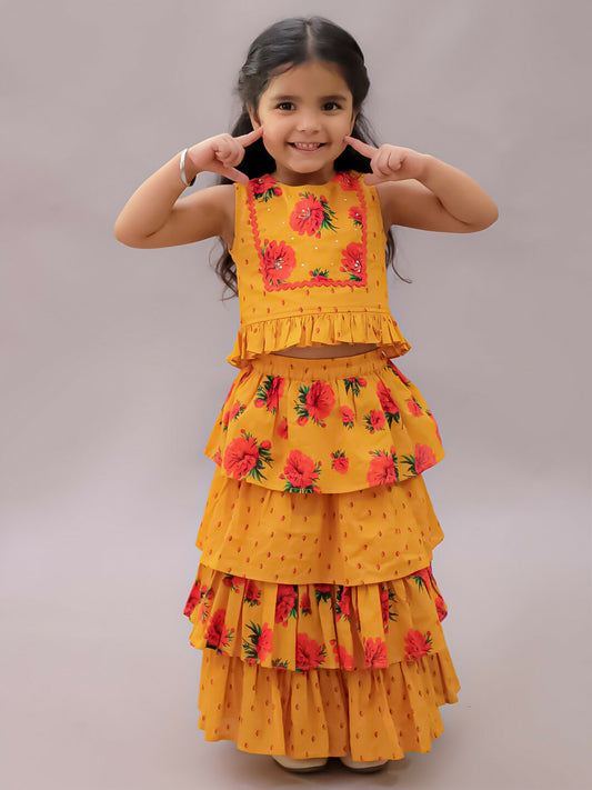 Lil Drama Genda Phool Mustard Choli and Lehanga Set For Girls