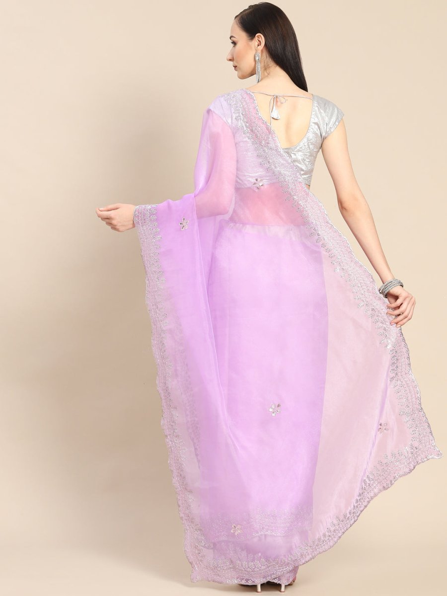 Anouk Lavender & Silver-Coloured Sequinned Organza Saree