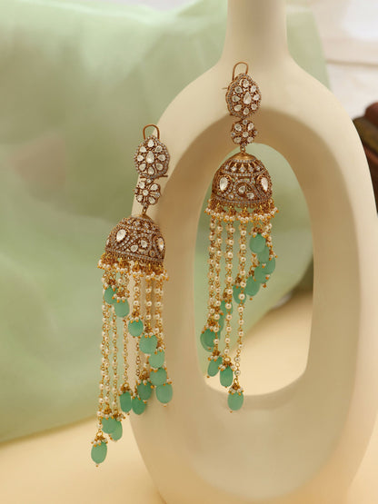 Ruby Raang 22k Gold Polished Diamond And Stone Jhumka Earrings