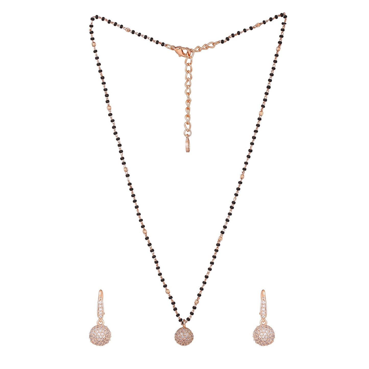 Estele Rose Gold-Polished CZ Beautiful Round Designer Mangalsutra Necklace Set with White Austrian Crystals for Women