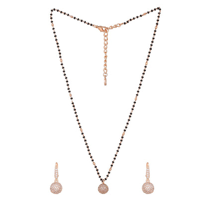 Estele Rose Gold-Polished CZ Beautiful Round Designer Mangalsutra Necklace Set with White Austrian Crystals for Women