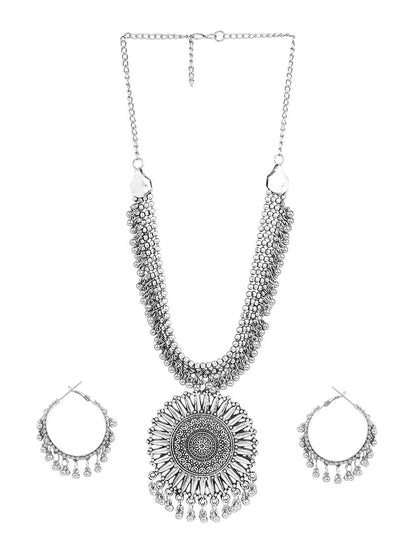 Cardinal Oxidized Silver-Toned Long Jewellery Set