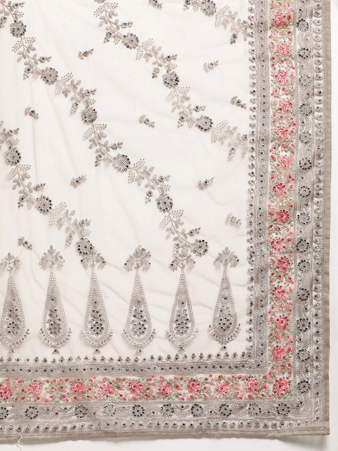kasee Grey & Fuchsia Floral Embroidered Net Heavy Work Saree