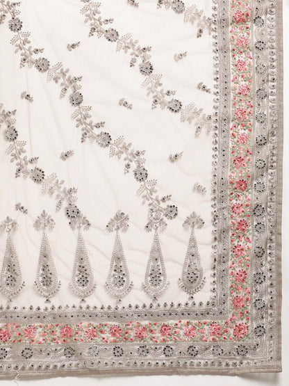 kasee Grey & Fuchsia Floral Embroidered Net Heavy Work Saree