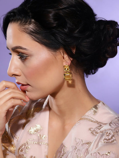 Yellow Duet Stone Earrings- Ruby Raang