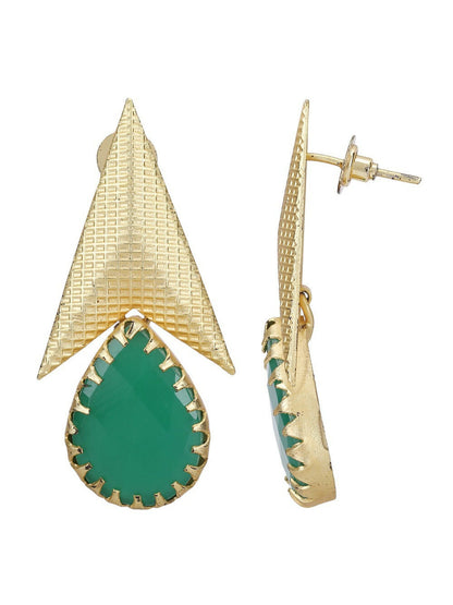 Joban Fashion Women Green Stone Matte Gold Earrings