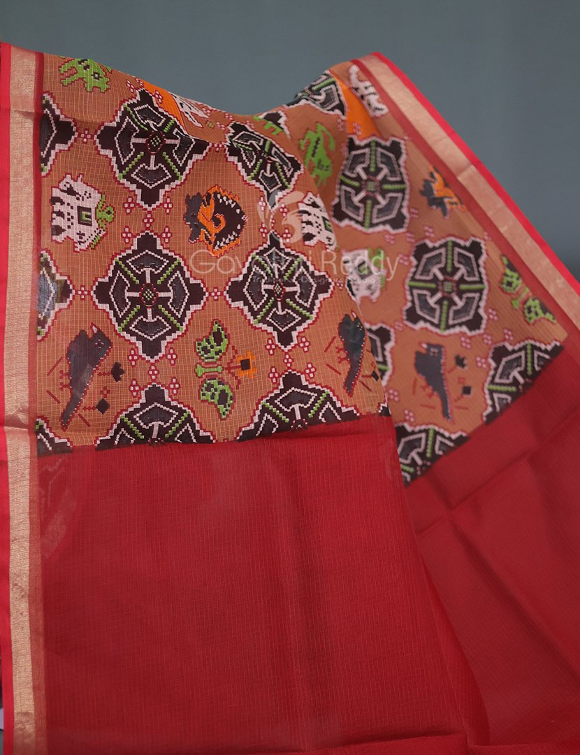 Shades of Light Chikoo Colour With Patola Design Pure Kota Cotton Saree By Gayathri Reddy Designer Studio