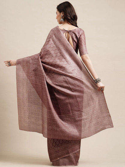 Saree Mall Mauve & White Floral Art Silk Sarees