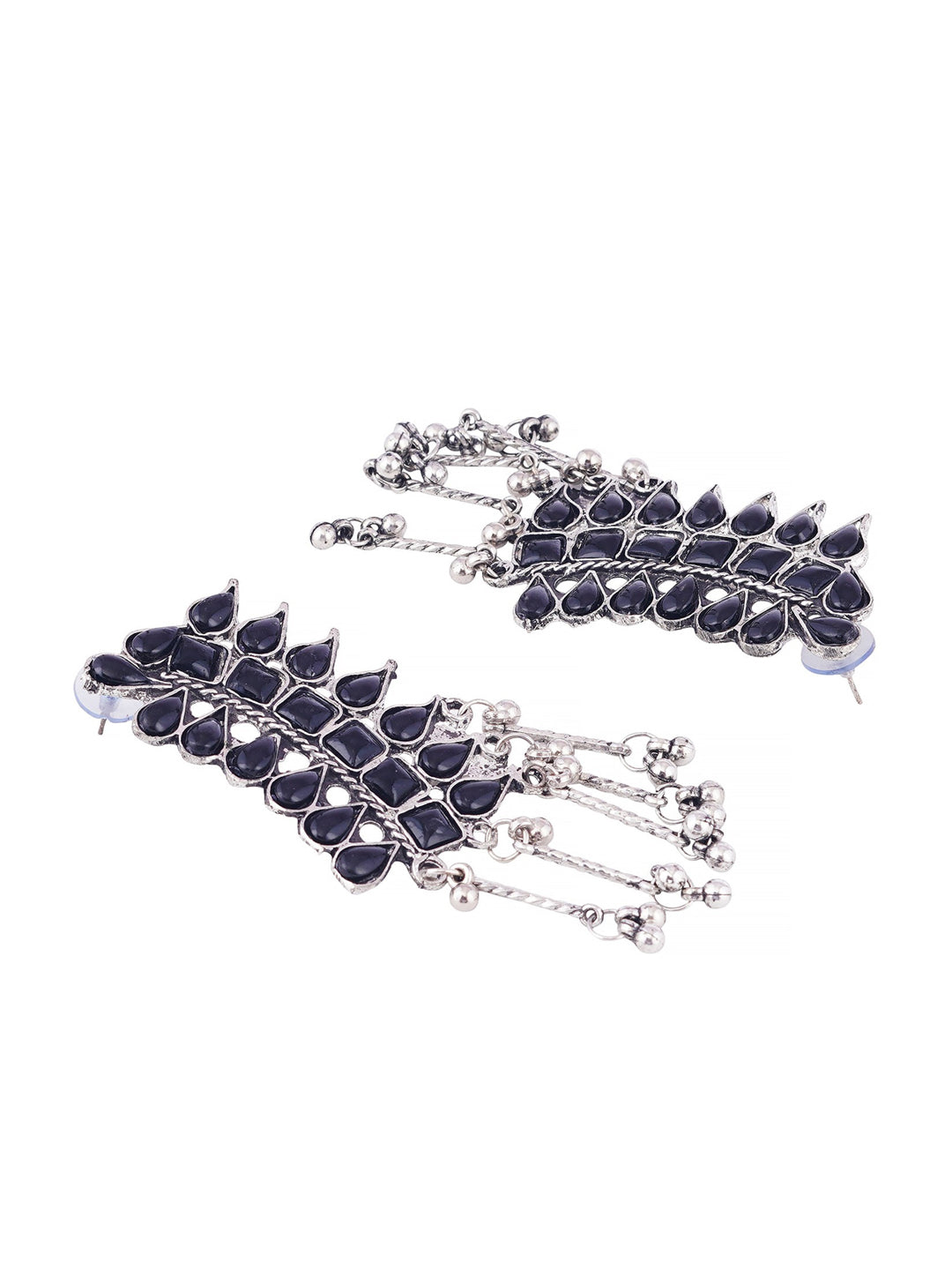 Cardinal Silver-Plated Black Stone Studded Jewellery Set